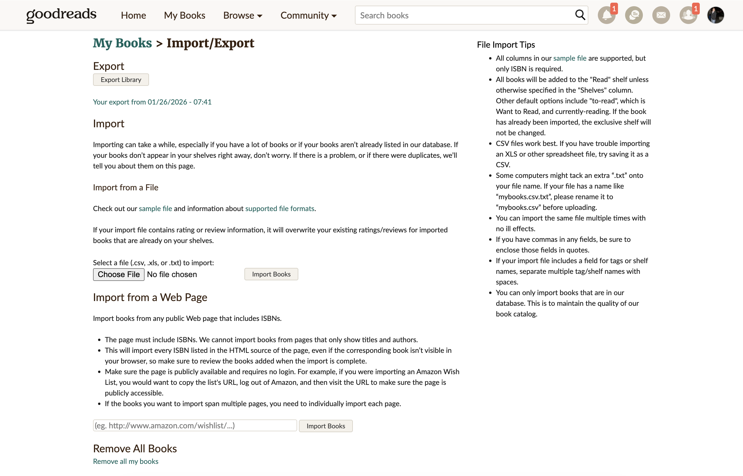 Goodreads Export Button